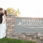 Maravilla Gardens Entrance Sign with Bride and Groom